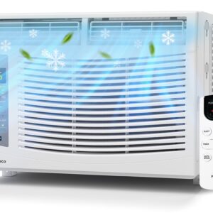 Philodeco 6000 BTU Window Air Conditioner Cool to 250 Sq Ft Intelligent, LED, Remote Control, Easy to Clean Filter