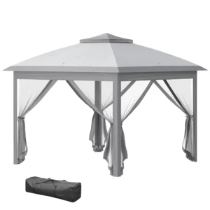 Outsunny 11' x 11' Pop-Up Gazebo with Double Roof Carrying Bag, Light Grey