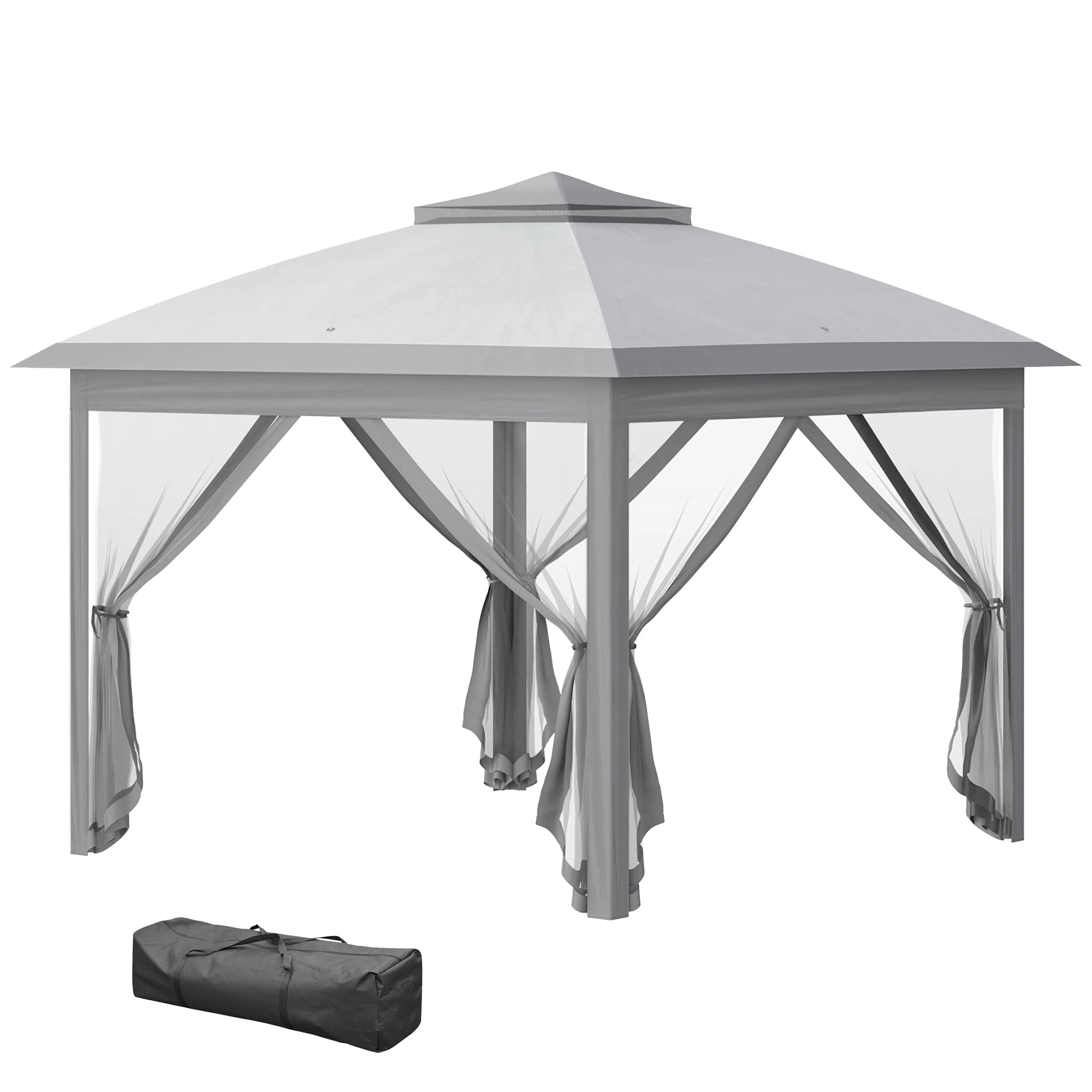 Outsunny 11' x 11' Pop-Up Gazebo with Double Roof Carrying Bag, Light Grey