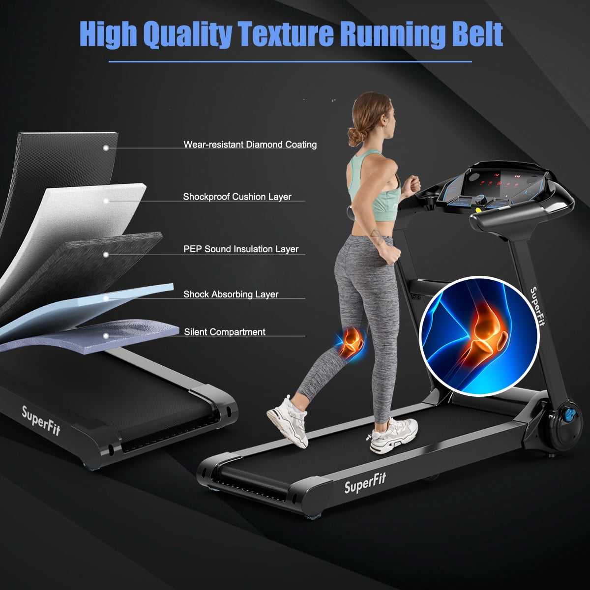 SuperFit 2.25HP Folding Treadmill Running Machine W/APP Heart Rate