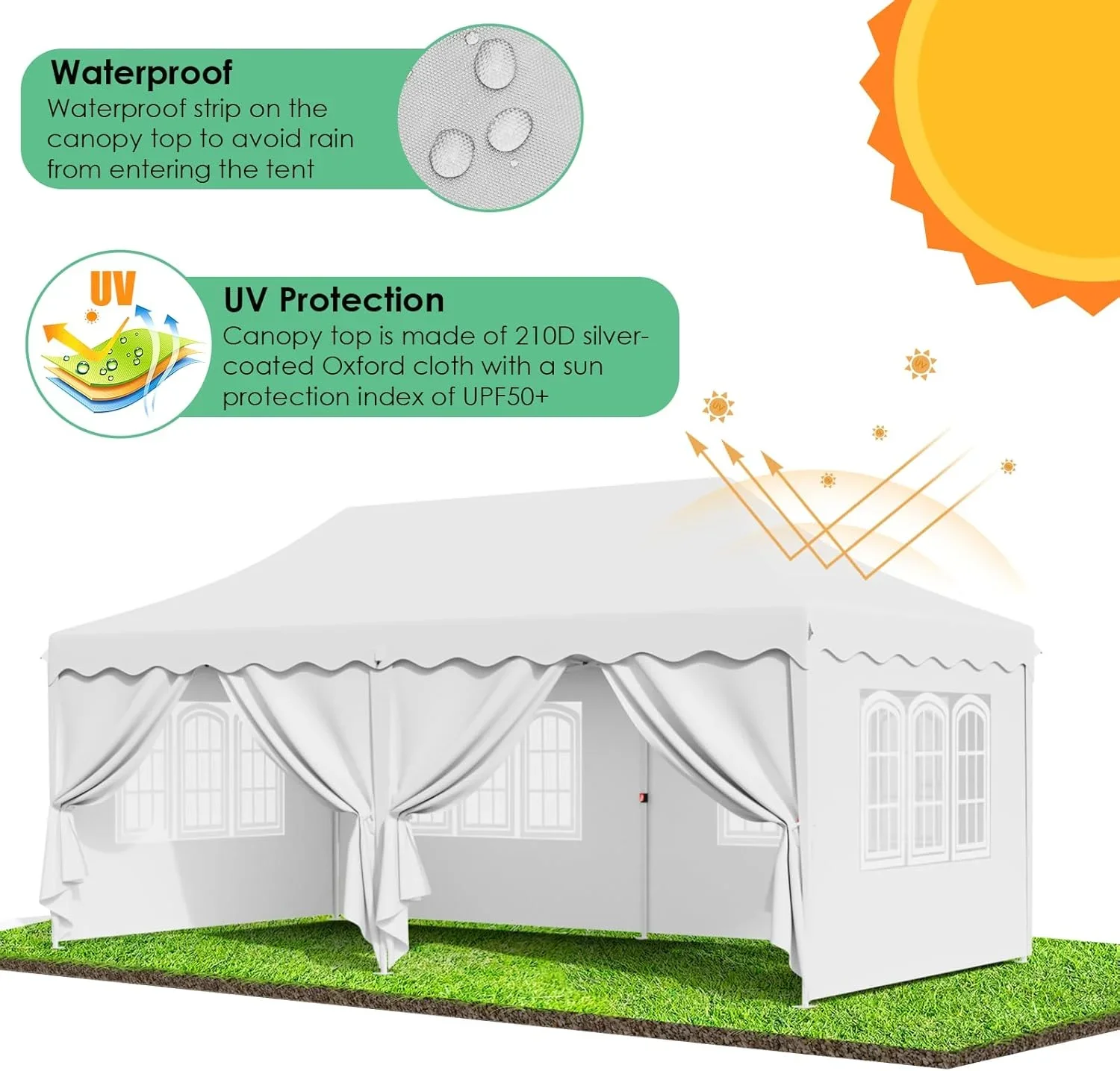 LAZY BUDDY 10'x20' Pop up Canopy Tent with 6 Sidewalls, Heavy Duty Outdoor Canopy Tent Commercial Instant Folding Sun Shelter for Party, Wedding, Camping