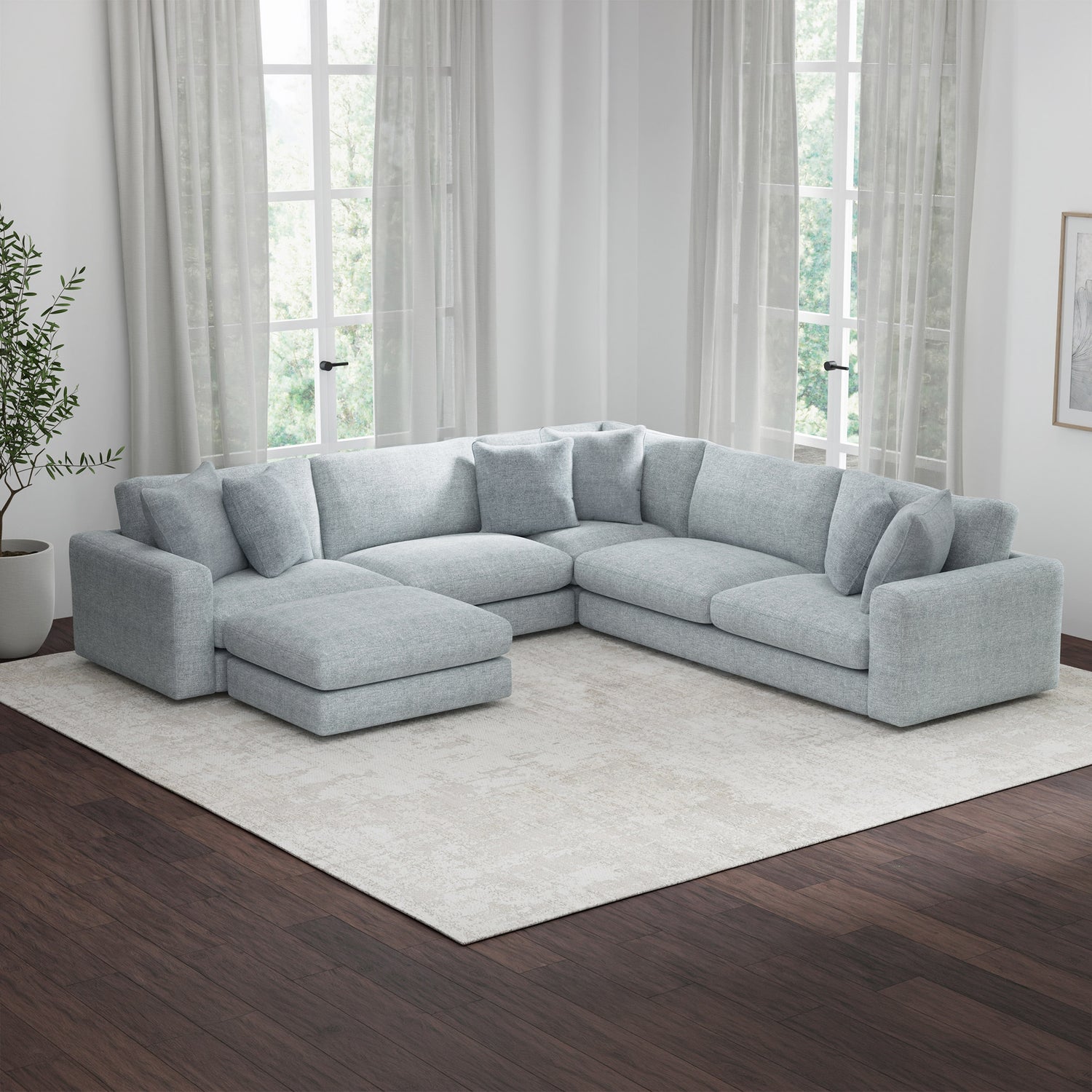 Nice Link Whitley 4-piece Fabric Sectional with Ottoman