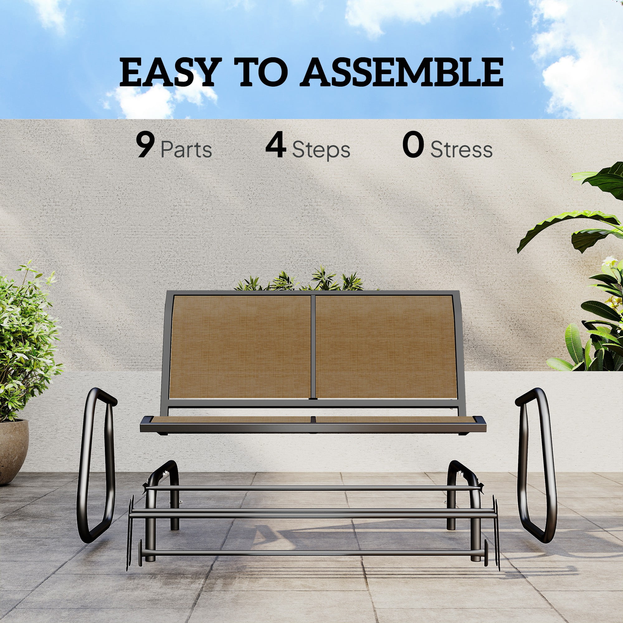 Outsunny Double Glider Outdoor Steel Sling Fabric Gliding Bench