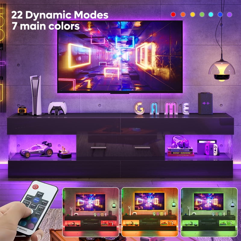 Bestier High Gloss TV Stand for TV up to 65" LED Television Entertainment Center Modern TV Cabinet with Storage Drawers