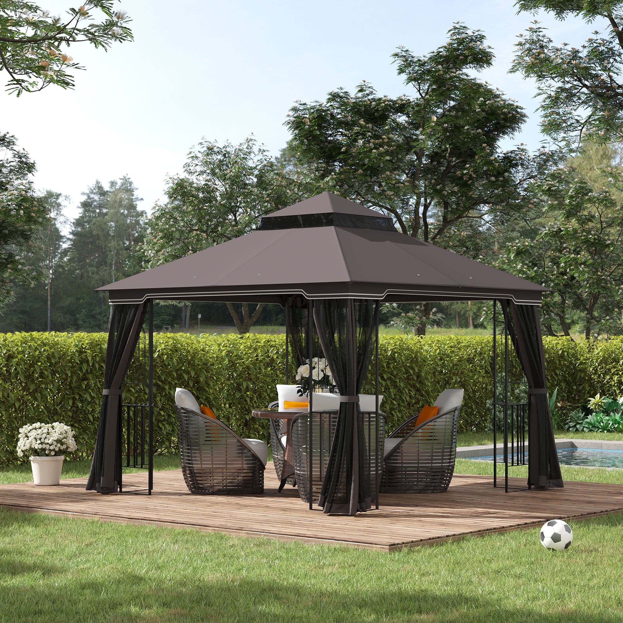 Outsunny 10'x10' Soft-top Patio Gazebo Deck Canopy, Coffee