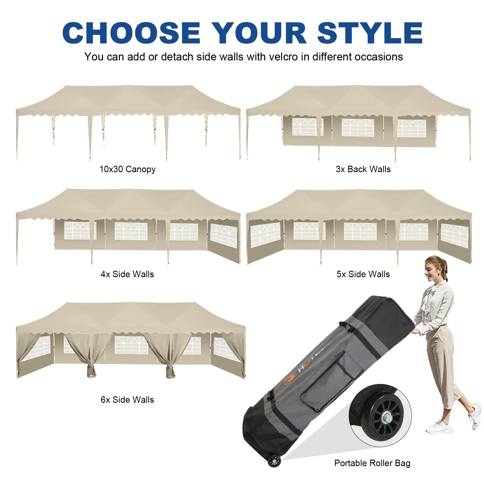 COBIZI 10X20 Pop up Canopy Tent with 6 Removable Side Walls Heavy Duty,Waterproof Adjustable Outdoor Event Party tent Parties,Commercial Instant Portable,Weddings,Camping,with Wheeled Bag,Gray