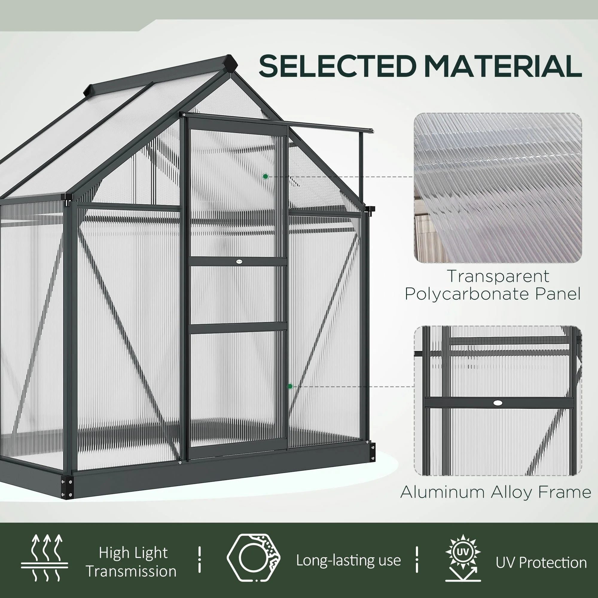 CoSoTower Greenhouse Garden, Green House, Outdoor Greenhouse Kit, PC Board with Sliding Door, 6.2' x 4.3' x 6.6', Grey
