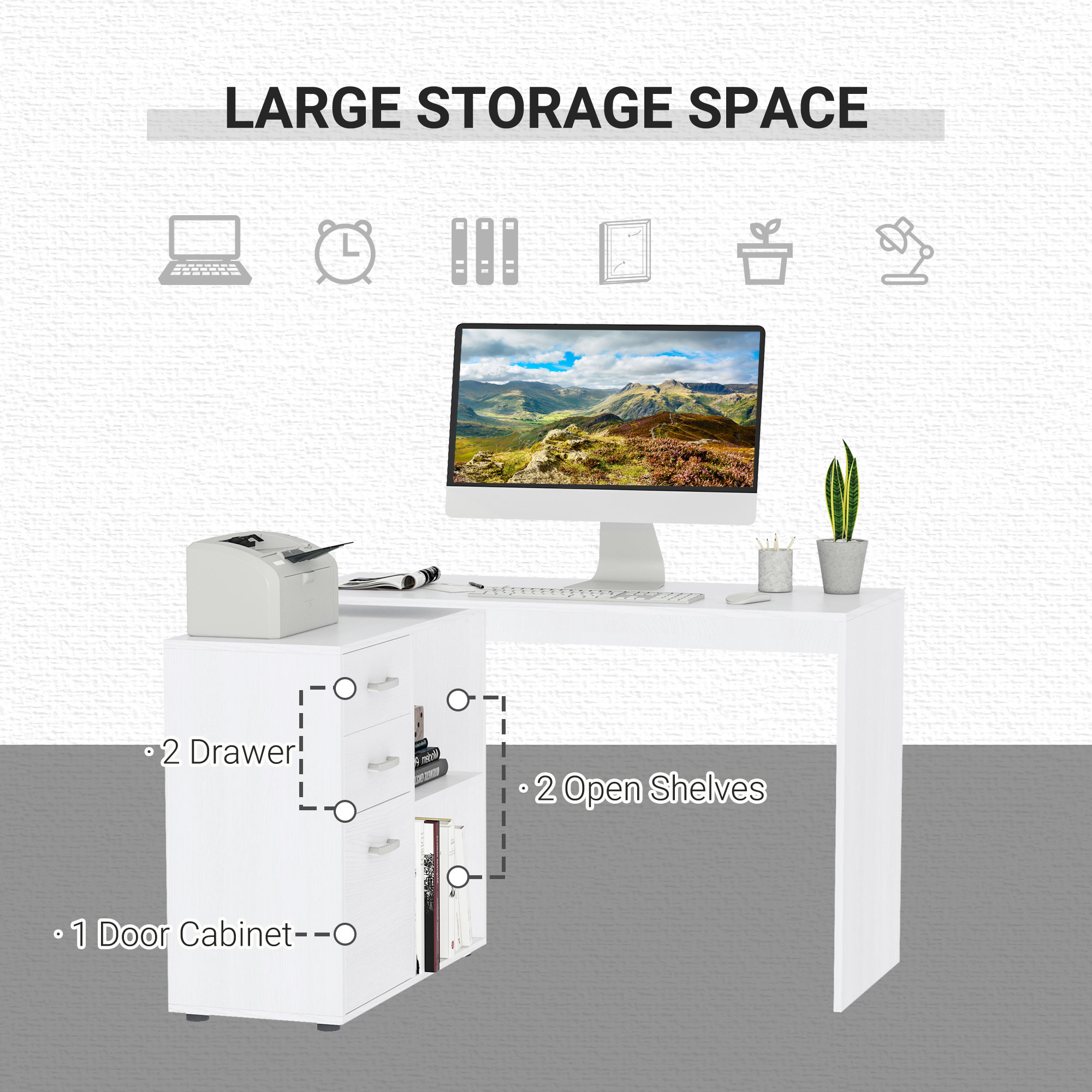 HOMCOM L-Shaped Straight Computer Desk w/ Storage Home Office Table
