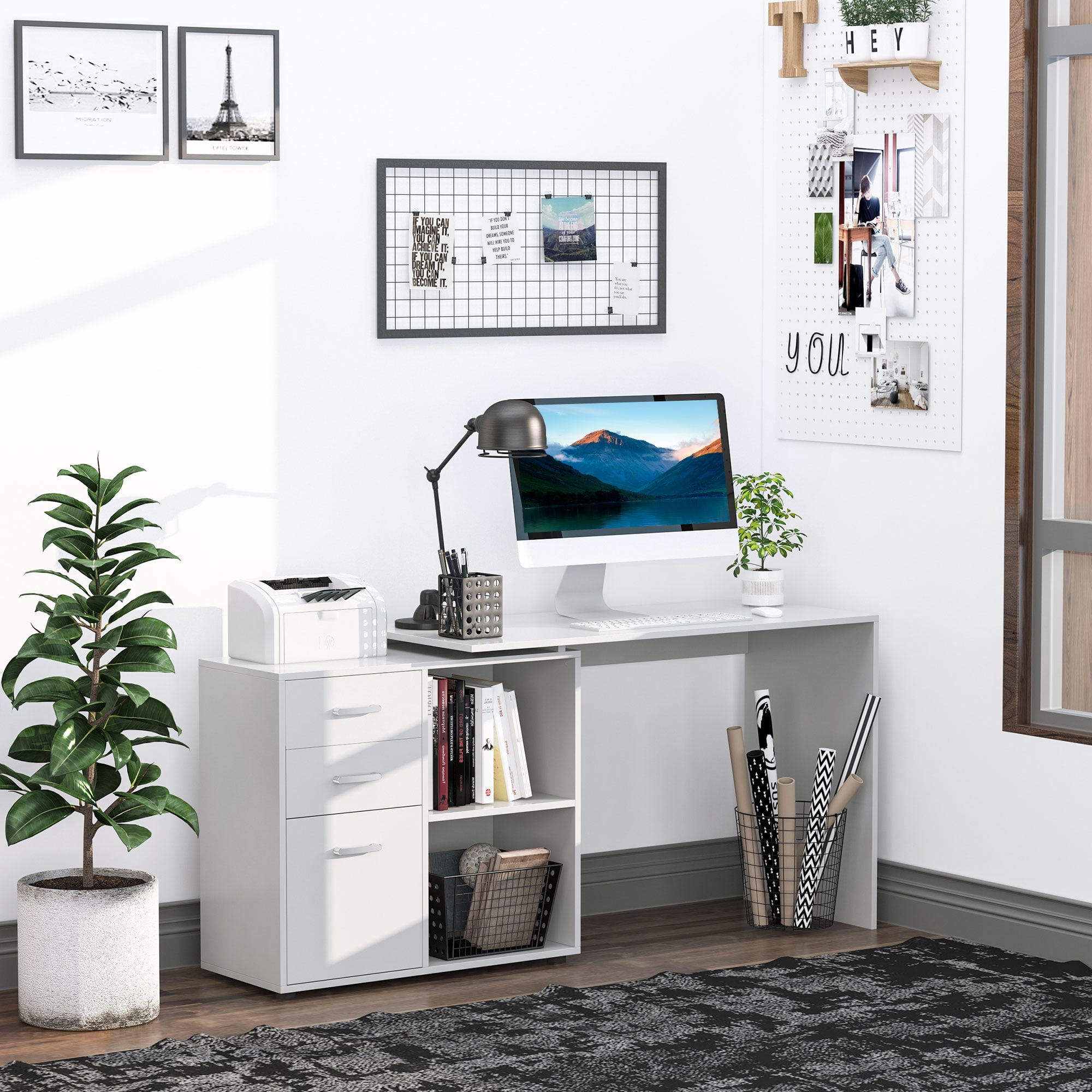 HOMCOM L-Shaped Straight Computer Desk w/ Storage Home Office Table