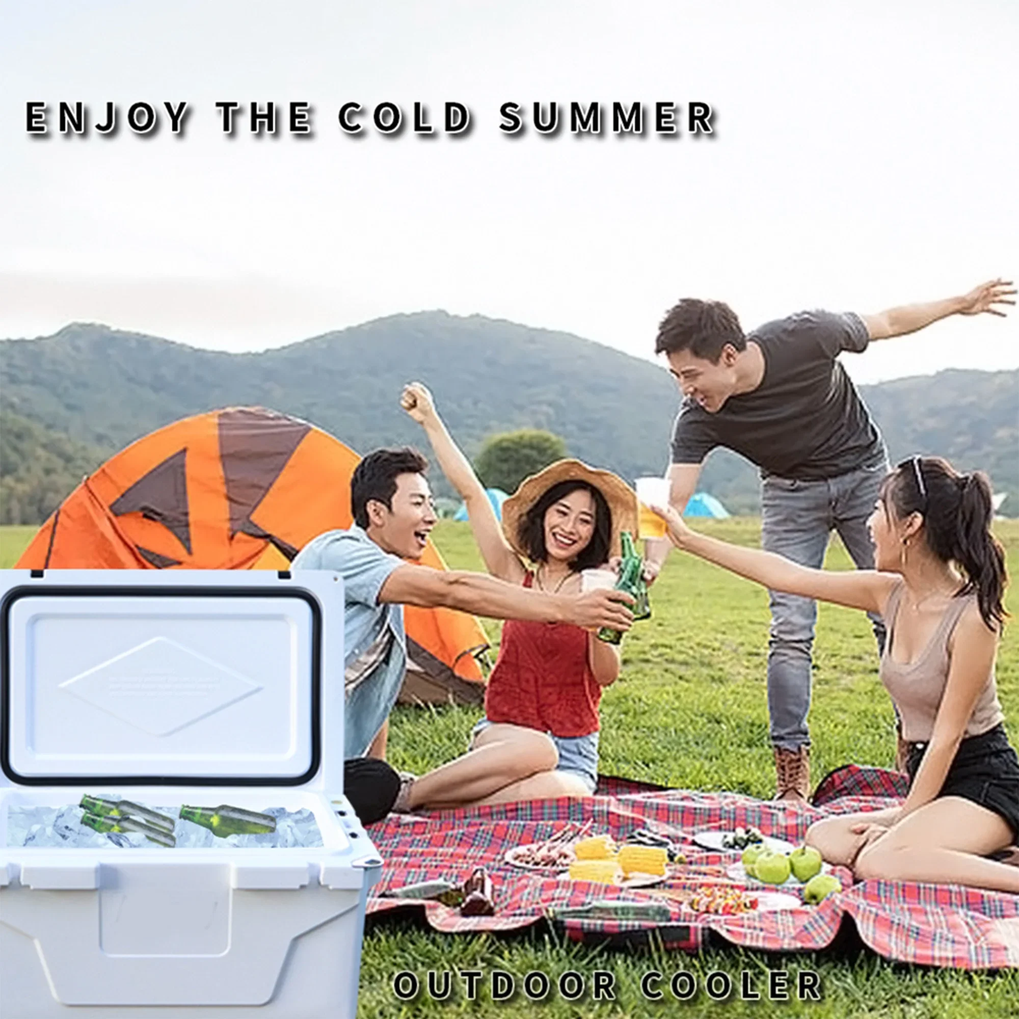 Segmart 65QT Hard Insulated Portable Cooler for Camping, Ultra-Light Insulated Ice Chest Box with 2 Wheels, Leak-Proof Cooler for Drink, Beverage, Beach, Camping, Picnic, Barbecue, Khaki