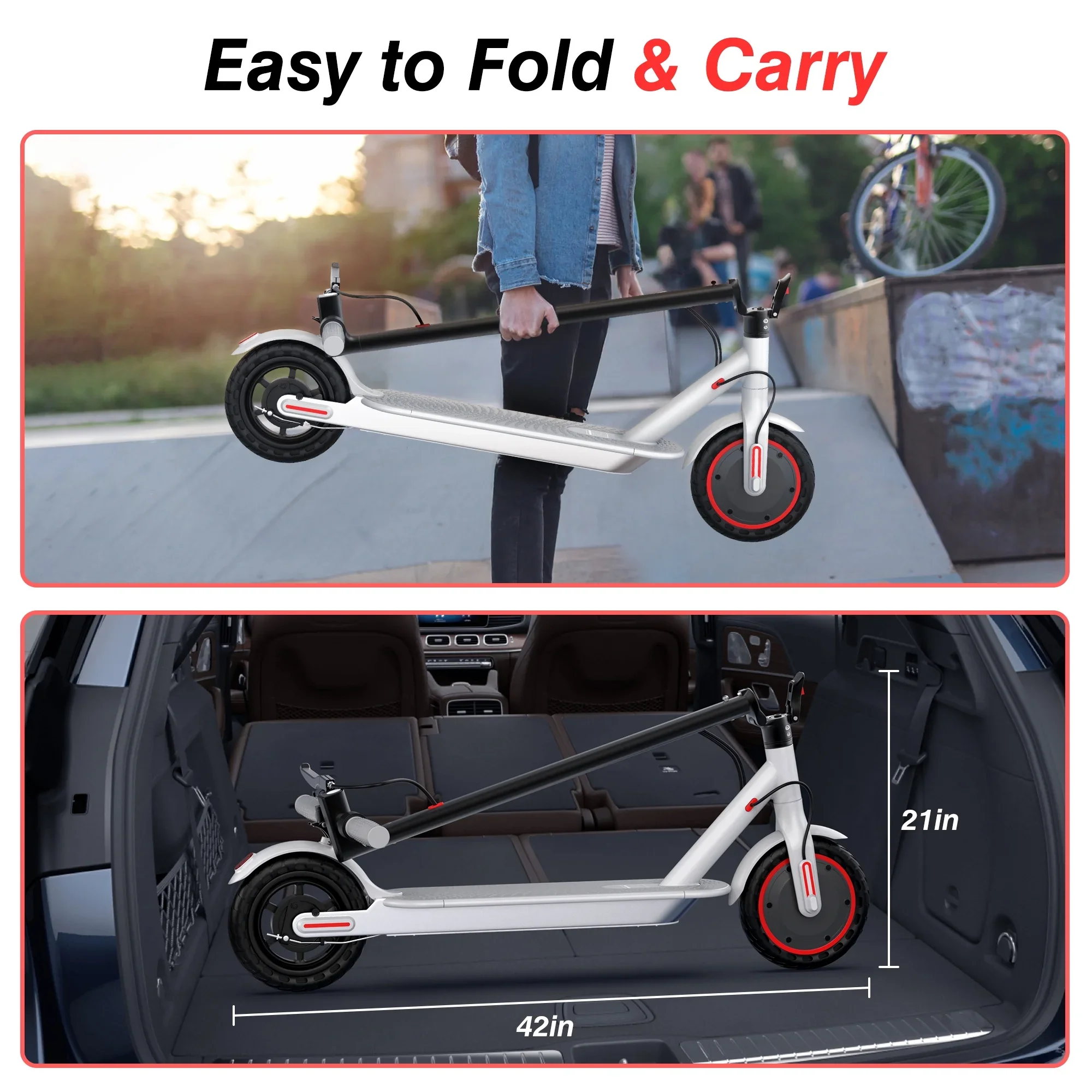 AOVOPRO WHITE ES80 350W 8.5' Foldable Electric Scooter for Adults and Child, 21 Miles Range