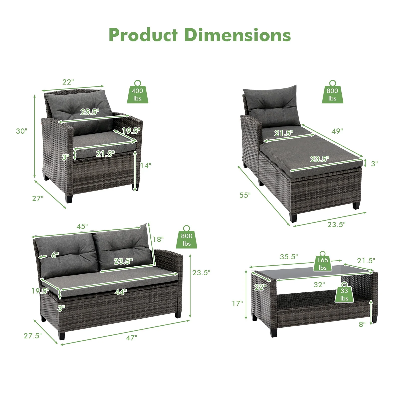 Gymax 4PCS Rattan Patio Conversation Furniture Set Outdoor Sectional Sofa Set
