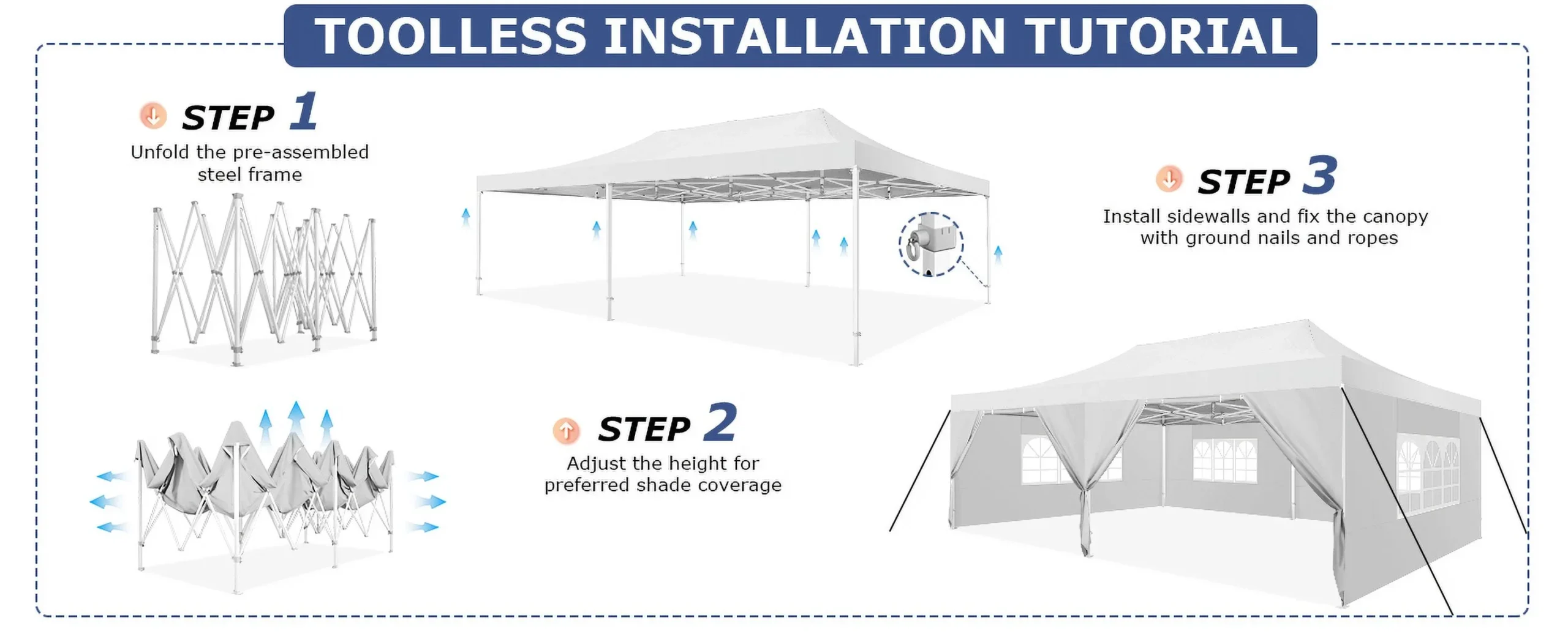 COBIZI 13x26 Heavy Duty Commercial Canopy Tent,Easy Pop Up Party Tent Gazebo,Outdoor Portable Party Canopy,Extra-large Size Space For Outside Wedding Gathering Activities,Waterproof&UPF 50+,White