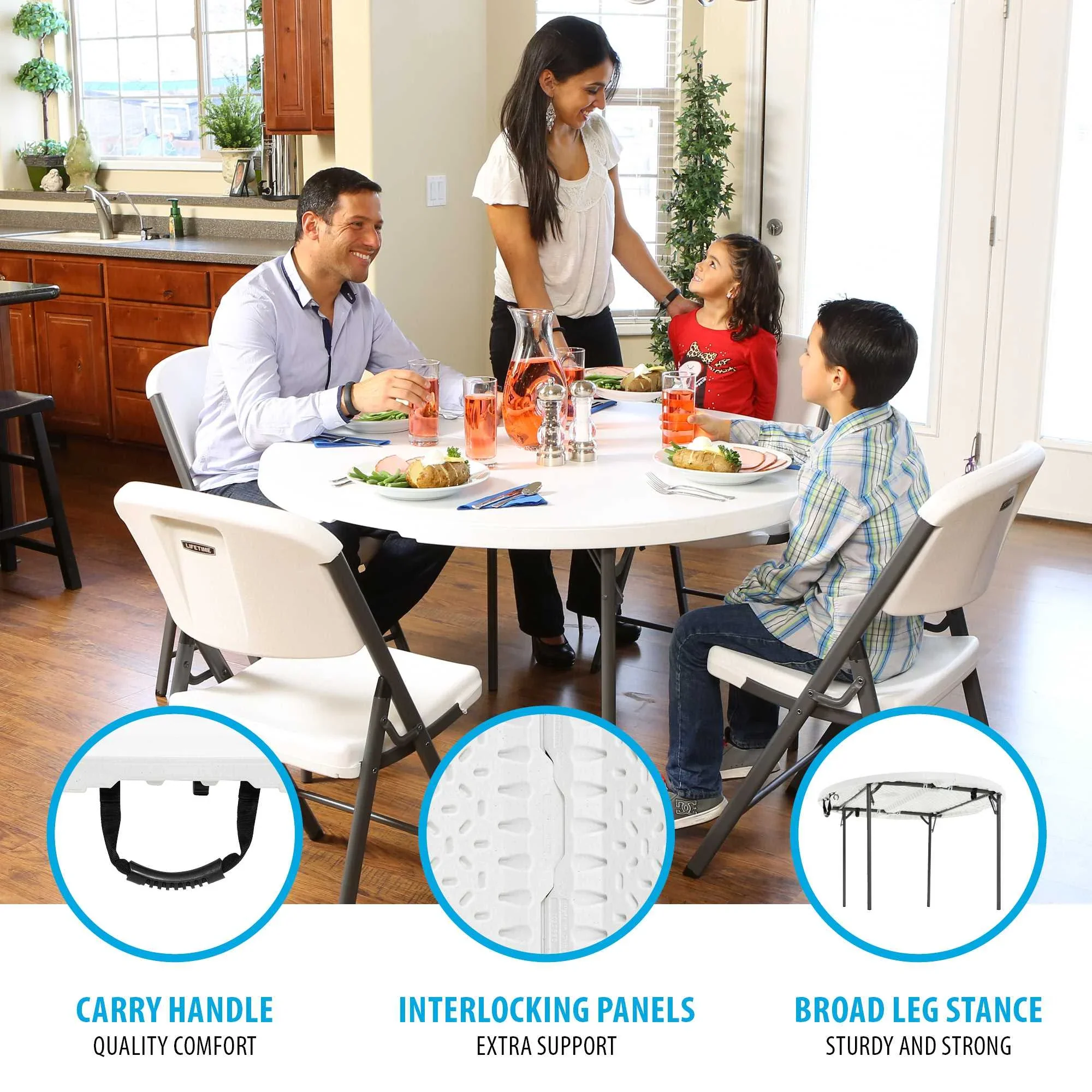 Lifetime 48 inch Round Fold-in-Half Table, Indoor/Outdoor Essential, White Granite (280064)