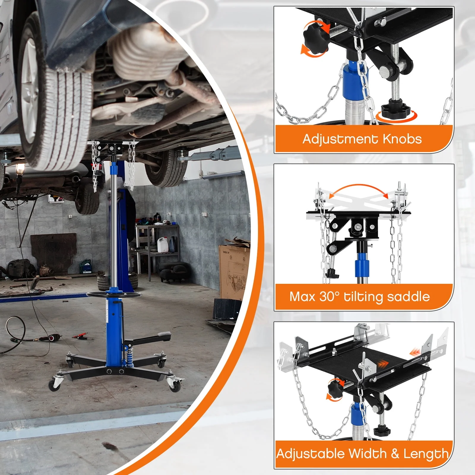 Hydraulic 2-Stage Telescopic Drive Jack – 1322 lbs (3/5 Ton), 34"–68" Lifting Range, Foot Pedal, 360° Swivel Wheels, Heavy Duty Garage Car Lift Stand, Blue, 1322 lbs