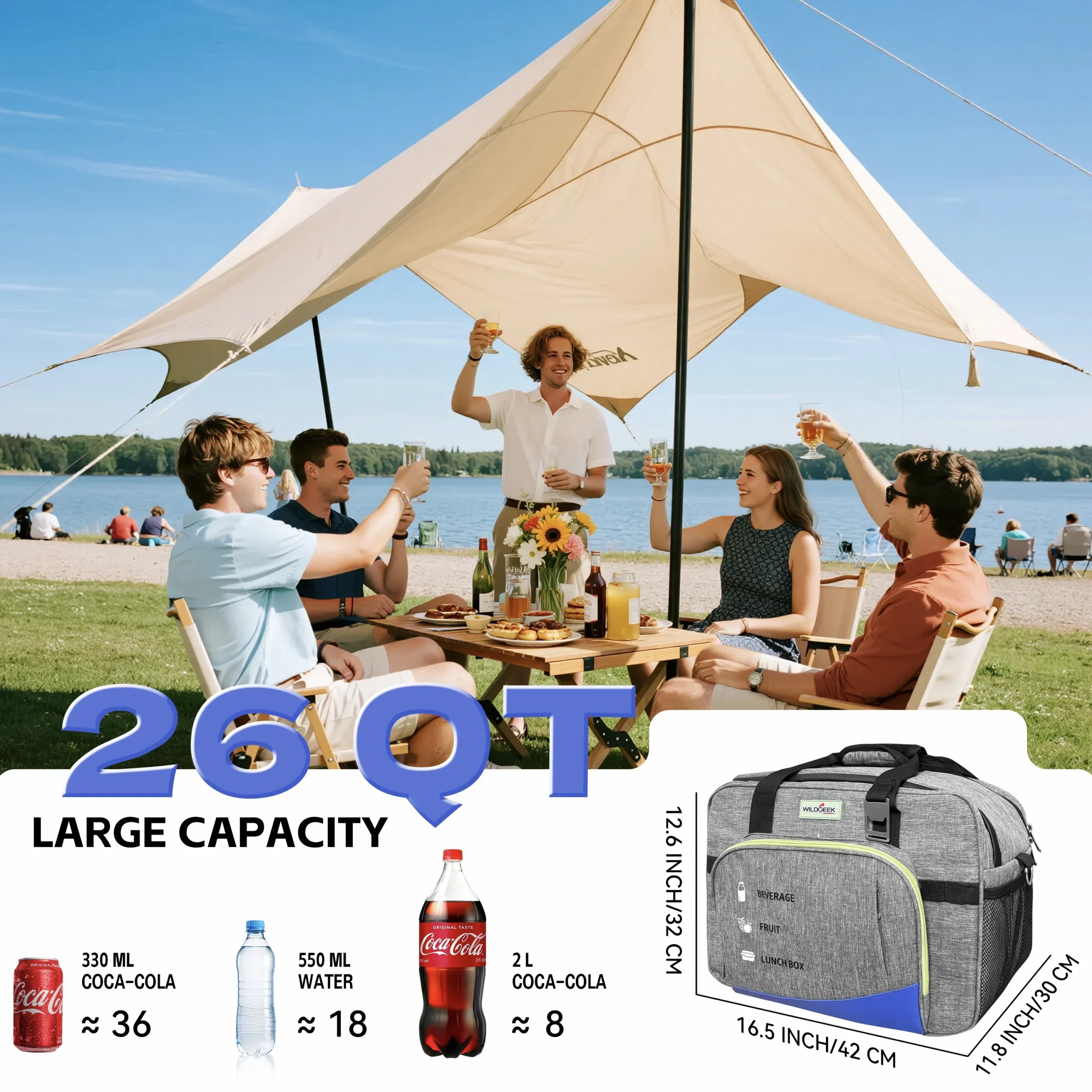 26 Quarts Foldable Portable Cooler & Heater Bag, Powered 12 Volt AC/DC Compatible, Ideal for Vehicle Travel and Outdoor Use-25L Gray-