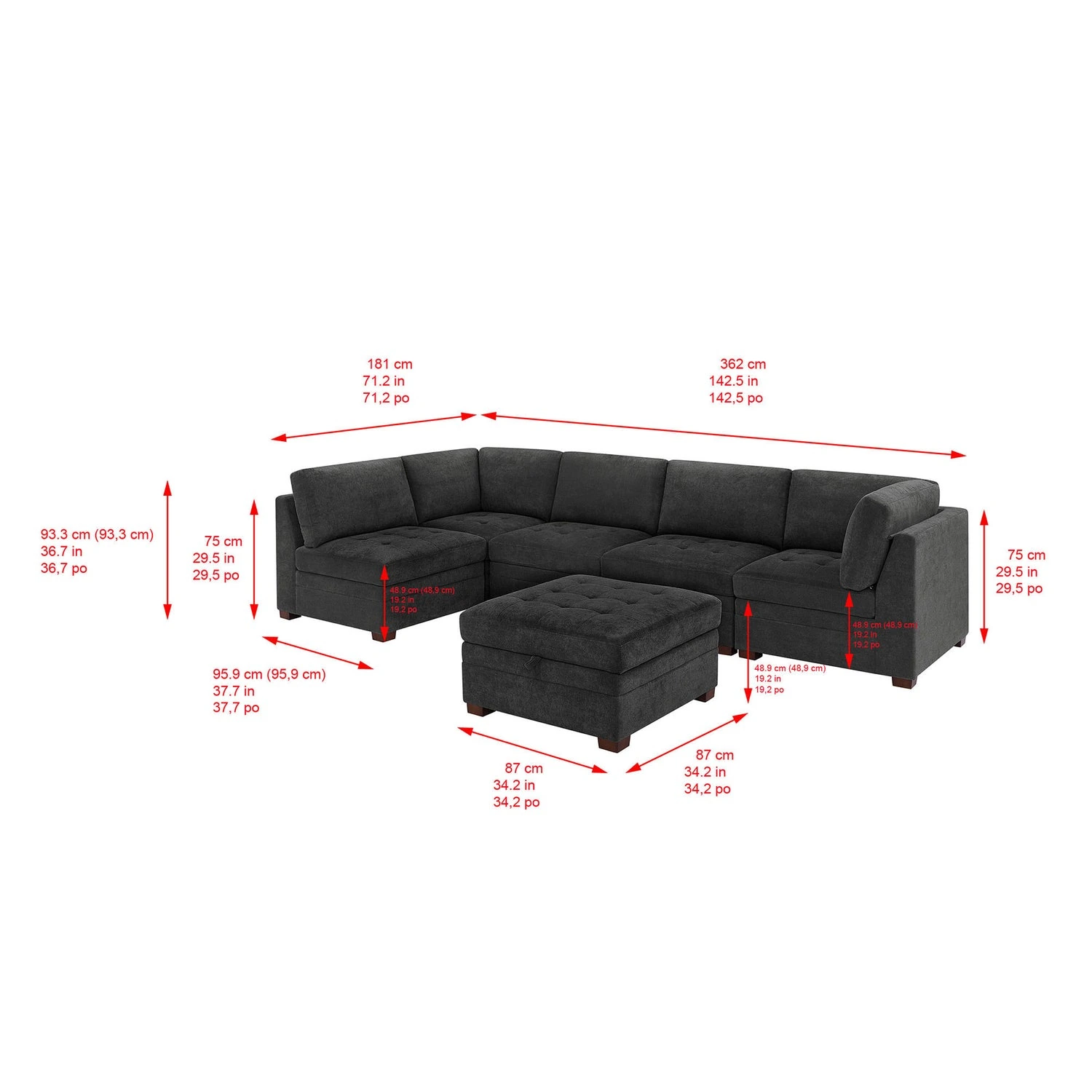 Thomasville Tisdale Tufted 6-piece Fabric Sectional with Storage Ottoman