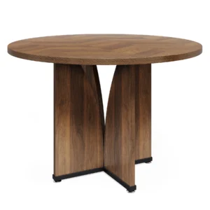 Fnova 39.37" Modern Round Dining Table for 4 with Wood Tabletop, Kitchen Table for Dining Room, Brown