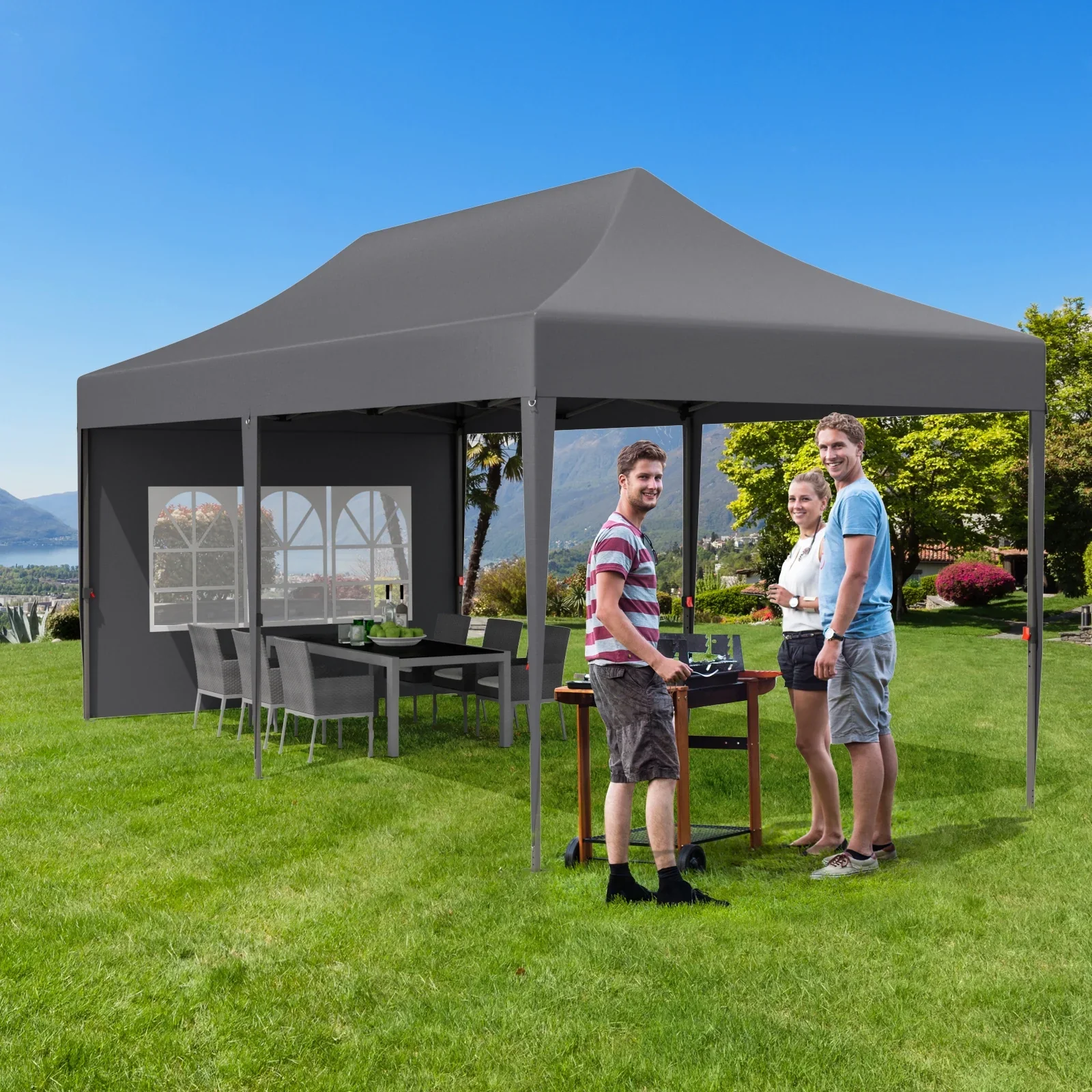 LAZY BUDDY 10'x20' Pop up Canopy Tent with 6 Sidewalls, Heavy Duty Outdoor Canopy Tent Commercial Instant Folding Sun Shelter for Party, Wedding, Camping