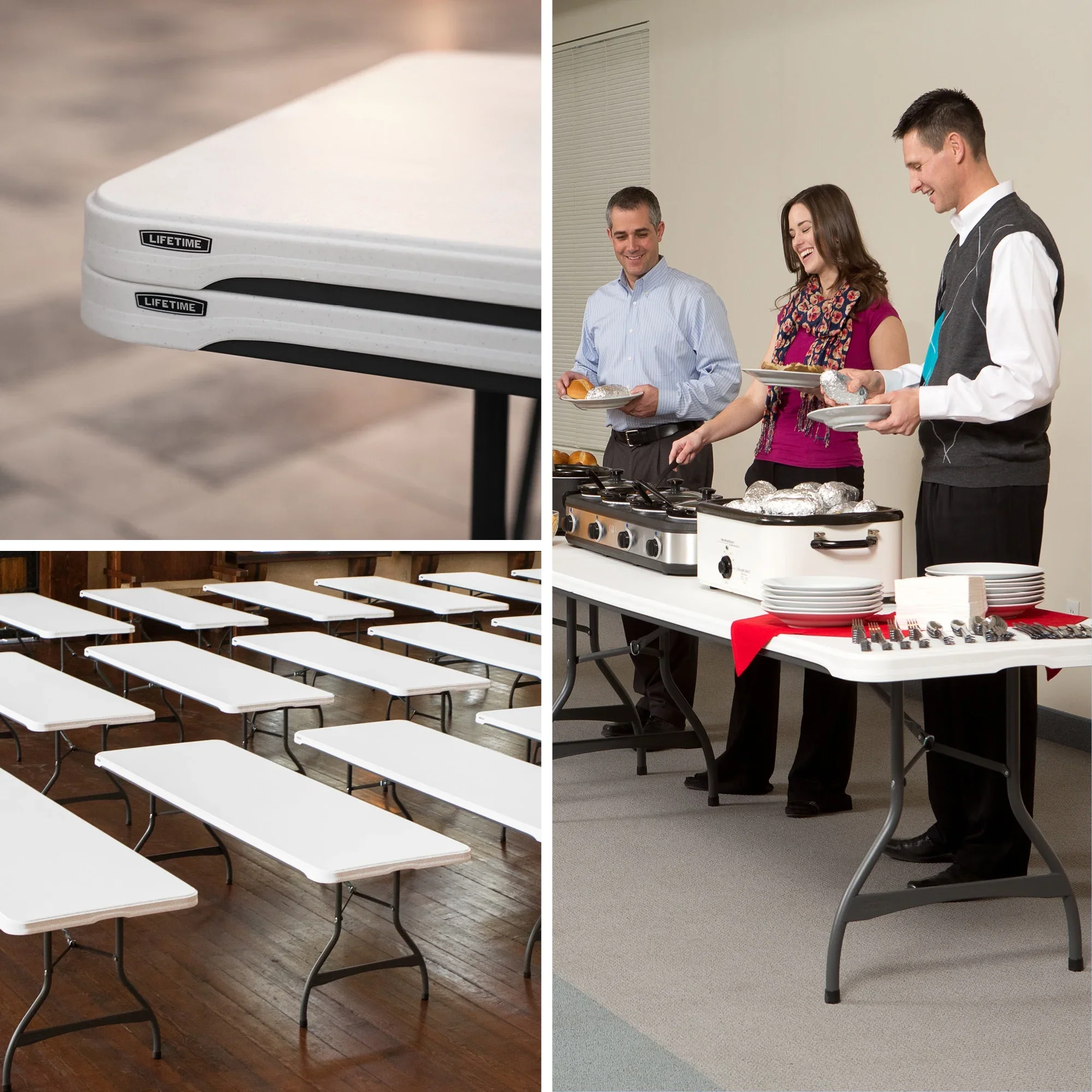 Lifetime 8 Foot Rectangle Folding Table, Indoor/Outdoor Commercial Grade, White Granite, Set of 4 (80344)
