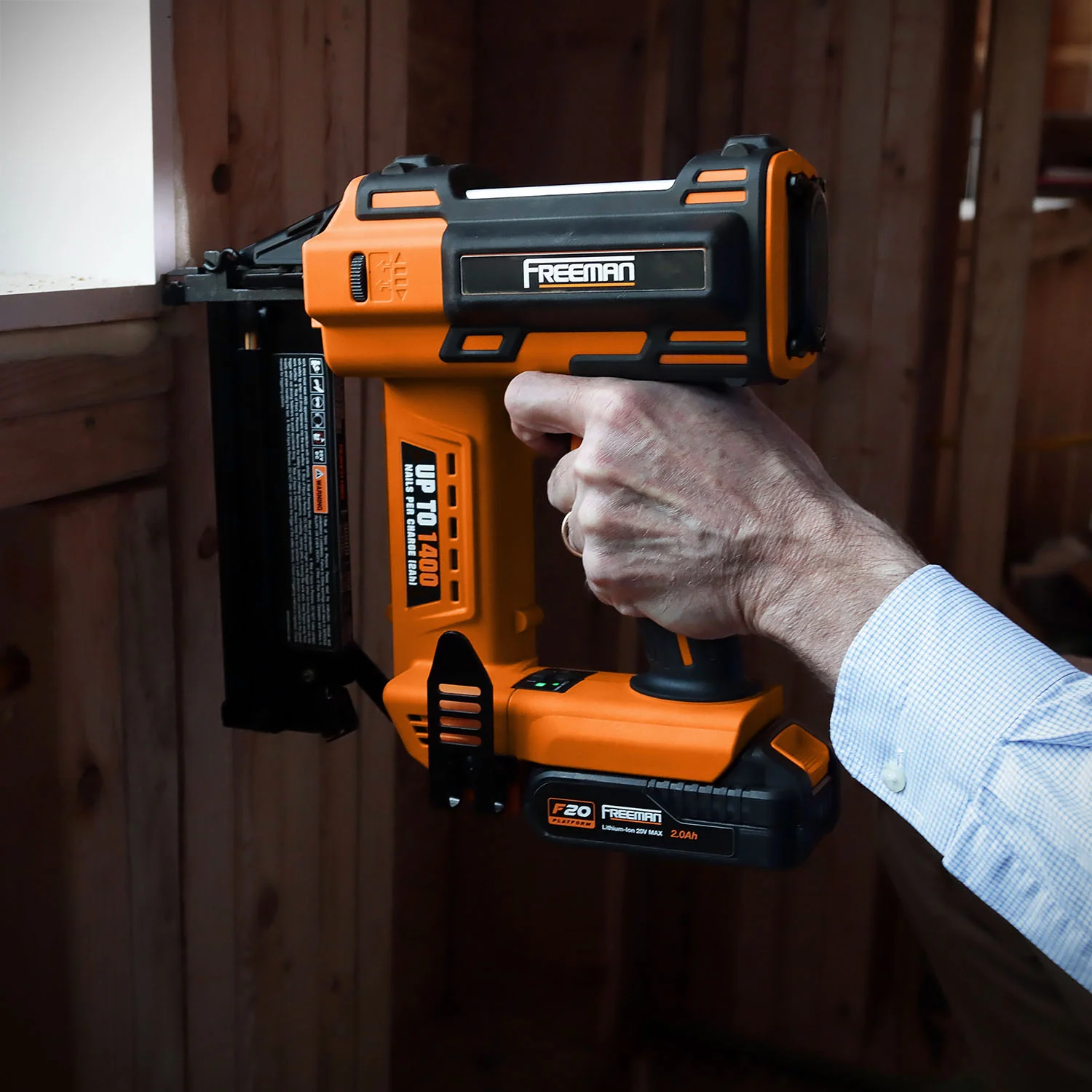 Freeman PE20V2118G2 20 Volt Cordless 2-in-1 18-Gauge Nailer / Stapler Kit with Lithium Ion Battery, Charger, Bag, and Fasteners (400 Count) -C 1400 Shots per Charge