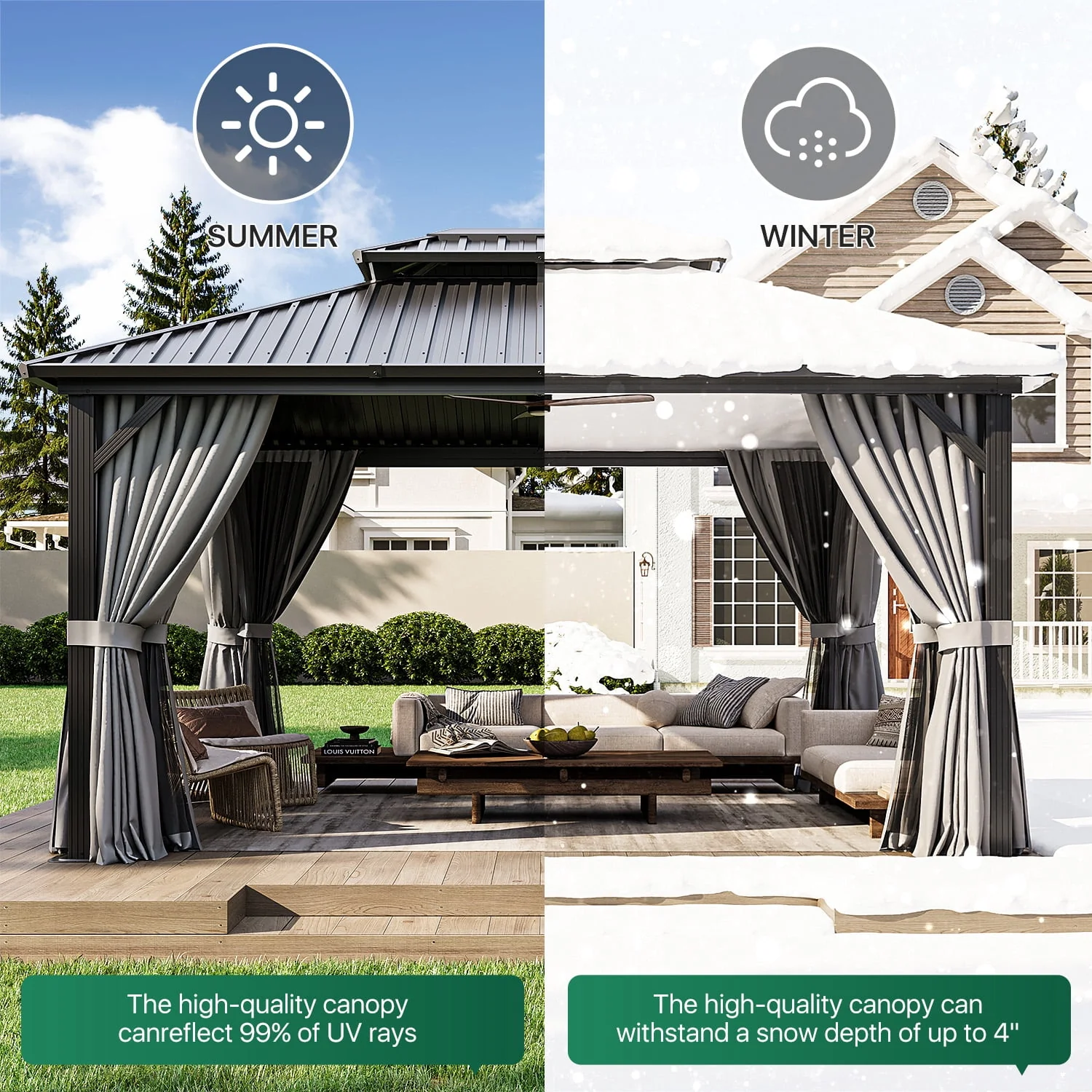 Clouddwell 12' x 16' Gazebo for Patio, Gazebo Pergola with Sloped Roof, Large Wall-Mounted Heavy Duty Awnings, for Deck, Patio and Backyard,Grey