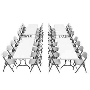 Lifetime Combo Set of (4) 8-Foot Rectangle Folding Tables & (32) Chairs, Indoor/Outdoor Use, White (80147)
