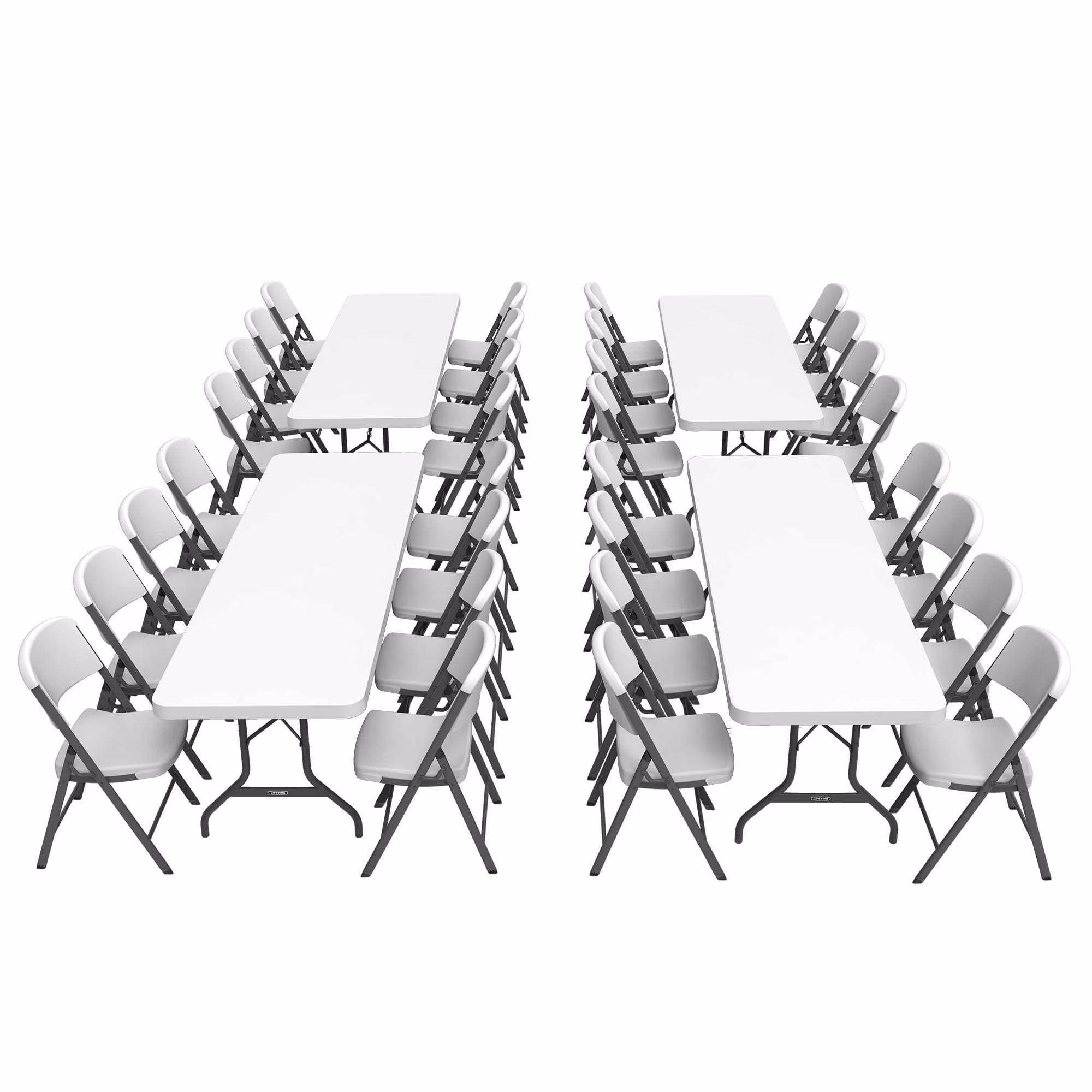 Lifetime Combo Set of (4) 8-Foot Rectangle Folding Tables & (32) Chairs, Indoor/Outdoor Use, White (80147)