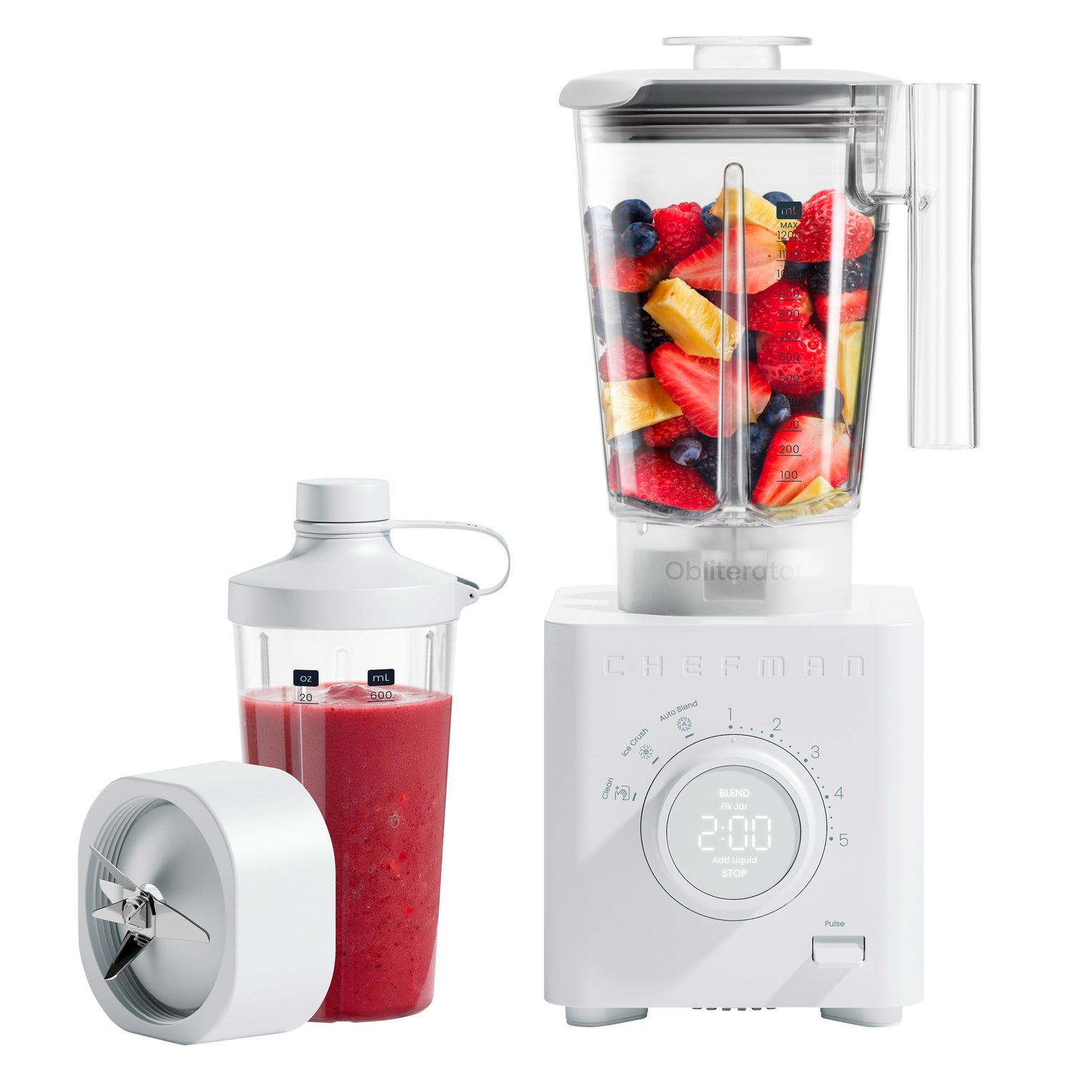 Chefman Obliterator 48 oz Five Speed Performance Blender with 20 oz Travel Jar