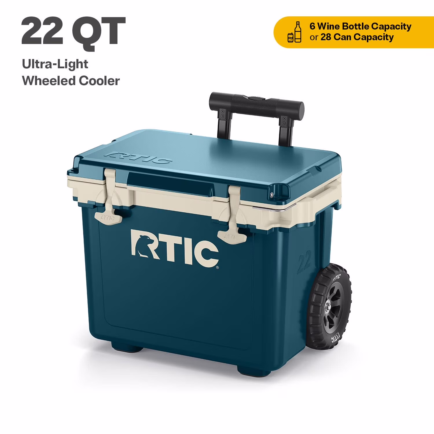 RTIC 22 QT Ultra-Light Wheeled Hard-Sided Ice Chest Cooler, Fits 28 Cans or 6 Wine Bottles, Patriot