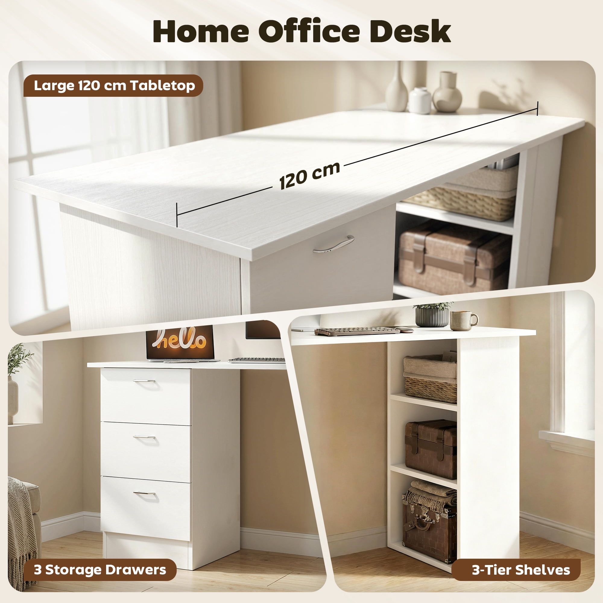 HOMCOM Computer Desk with 3-Tier Storage Shelves, Home Office Desk