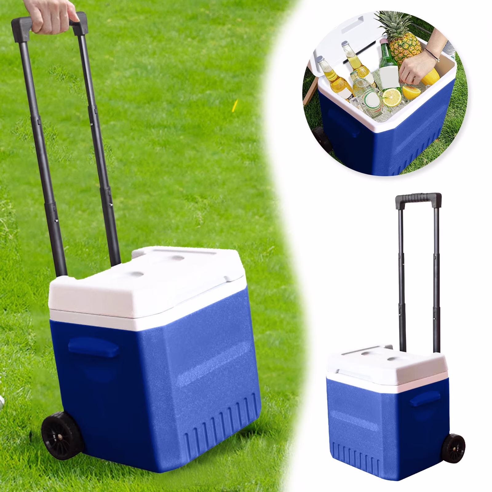 Portable Hard Ice Chest Cooler with Wheels and Handle for Outdoor Use Insulated Container for Food and Drinks Classic Storage Solution for Camping and Hiking
