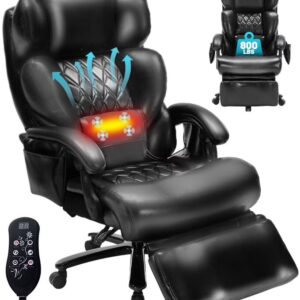 800LBS Relax Office Chair with Foot Support & 8-Zone Soothing Warmth for Larger Users, Big and Tall Ergonomic Executive Tilt Desk Chairs for Home Office Managerial Use