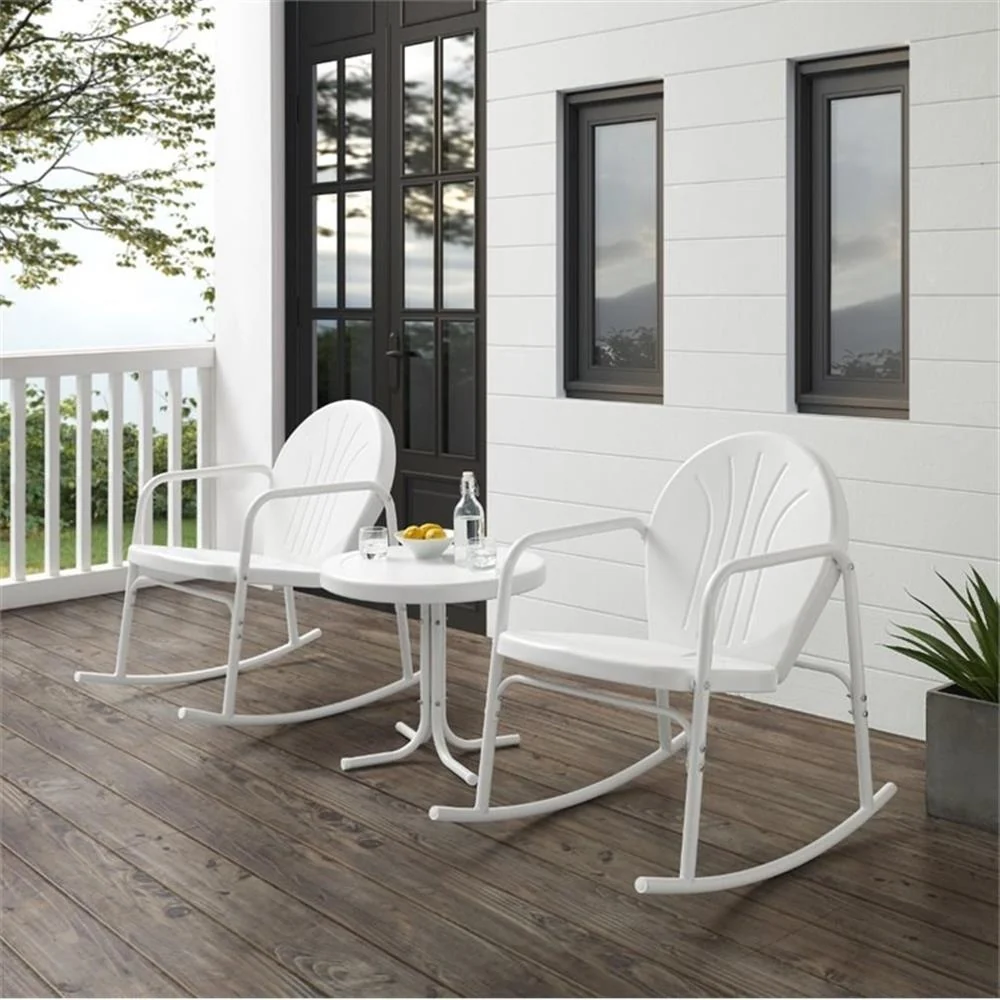 Afuera Living 3-Piece Metal Outdoor Rocking Chair Set in White
