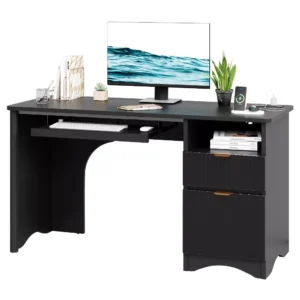 Bestier 55" Home Office Desk with Power Outlet & Keyboard Tray | Built-in USB Ports, File Drawer, Cable Management | Modern Computer Desk for Study, Gaming, Work, Blcak