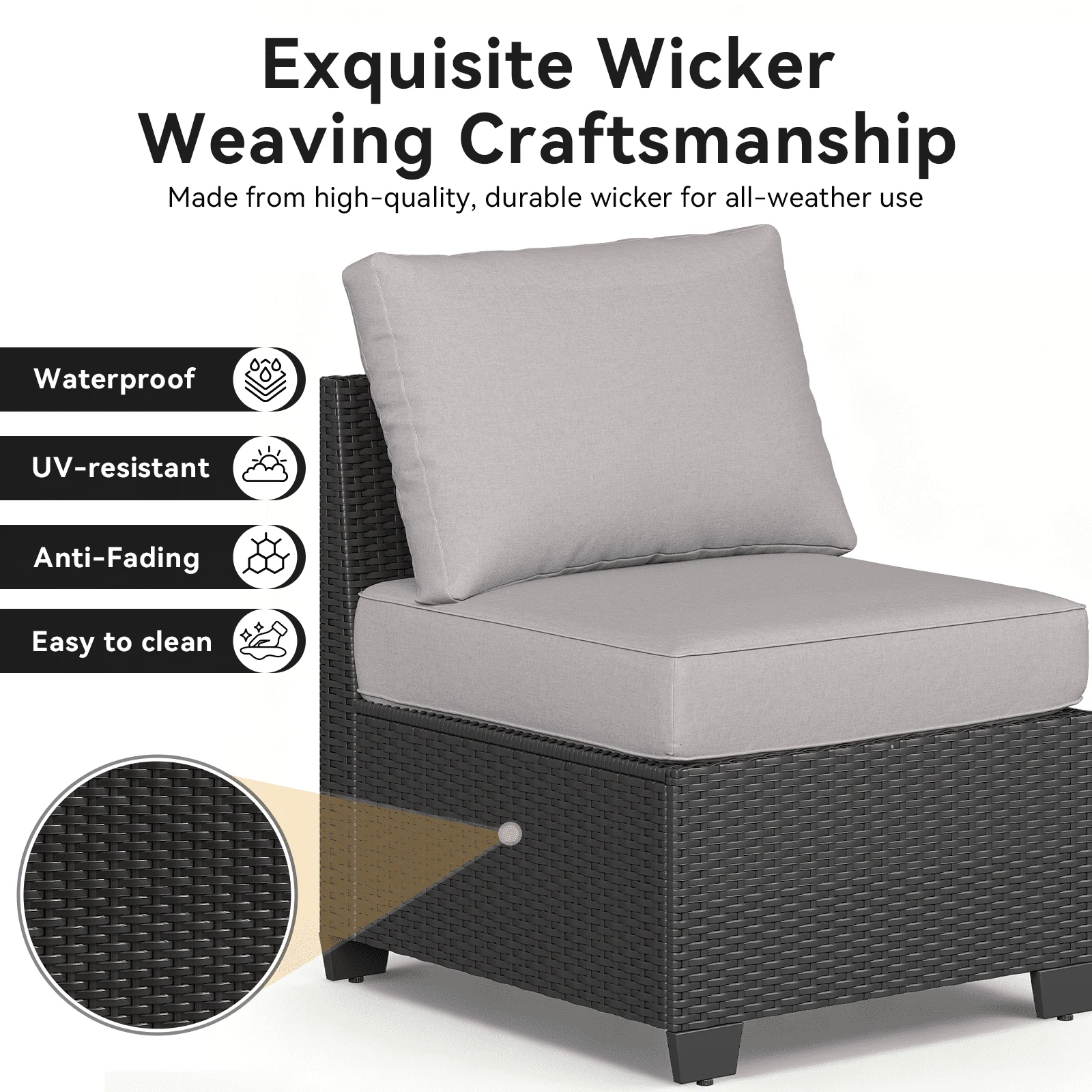 Clouddwell 6-Piece Outdoor Patio Set, 8-Inches Widen Armrest, All-Weather Wicker Sectional with Coffee Table, Grey