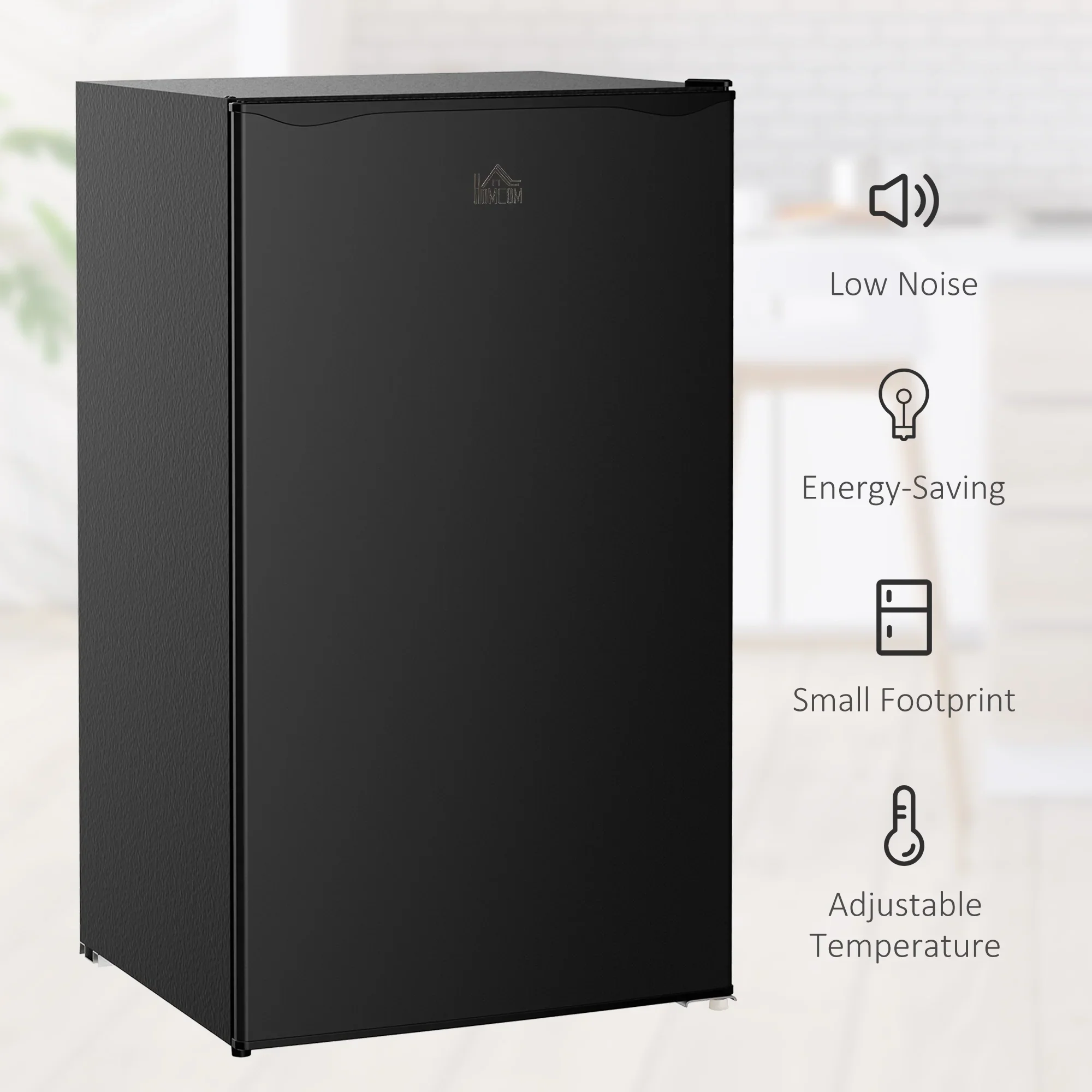 3.2 Cu.Ft Mini Fridge with Freezer, Single Door Compact Refrigerator with Adjustable Thermostat, Shelf and Reversible Door for Bedroom, Dorm, Home Office, Energy Efficient, Black