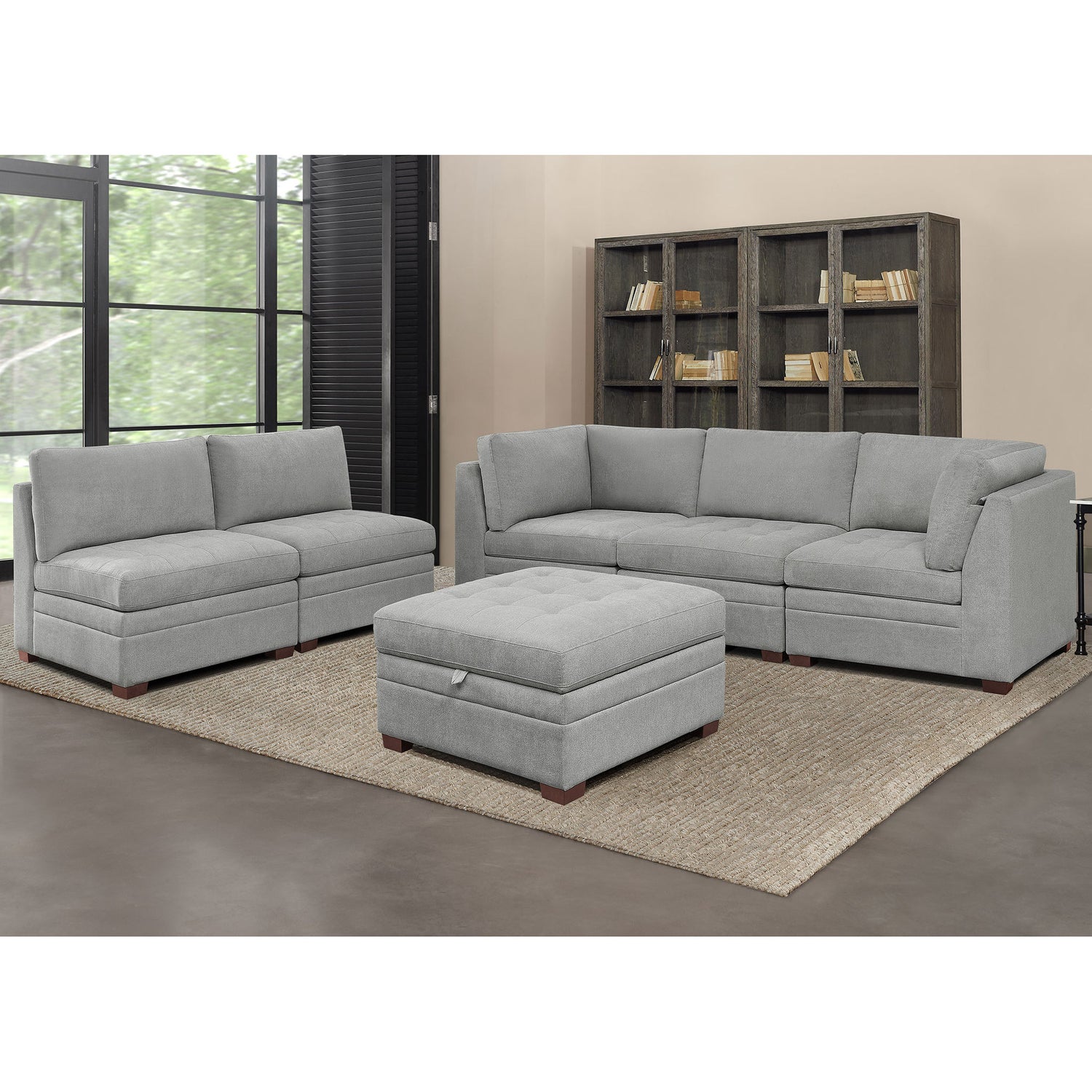 Thomasville Tisdale Tufted 6-piece Fabric Sectional with Storage Ottoman