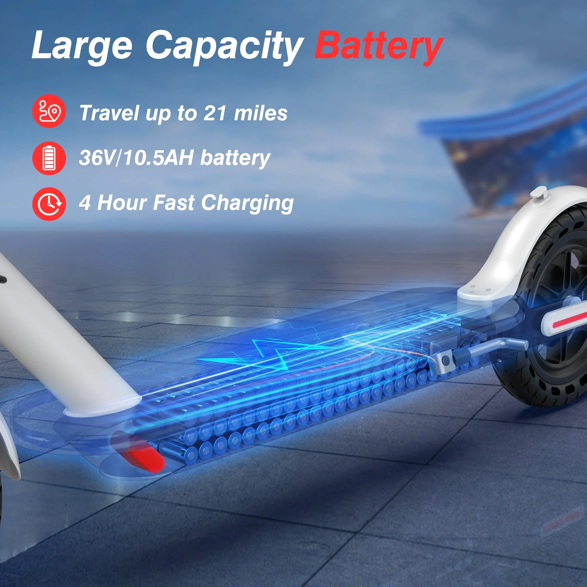 AOVOPRO WHITE ES80 350W 8.5' Foldable Electric Scooter for Adults and Child, 21 Miles Range