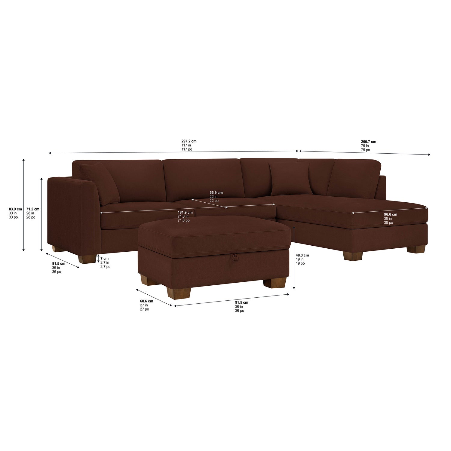 Thomasville Walsen 3-piece Fabric Sectional with Storage Ottoman