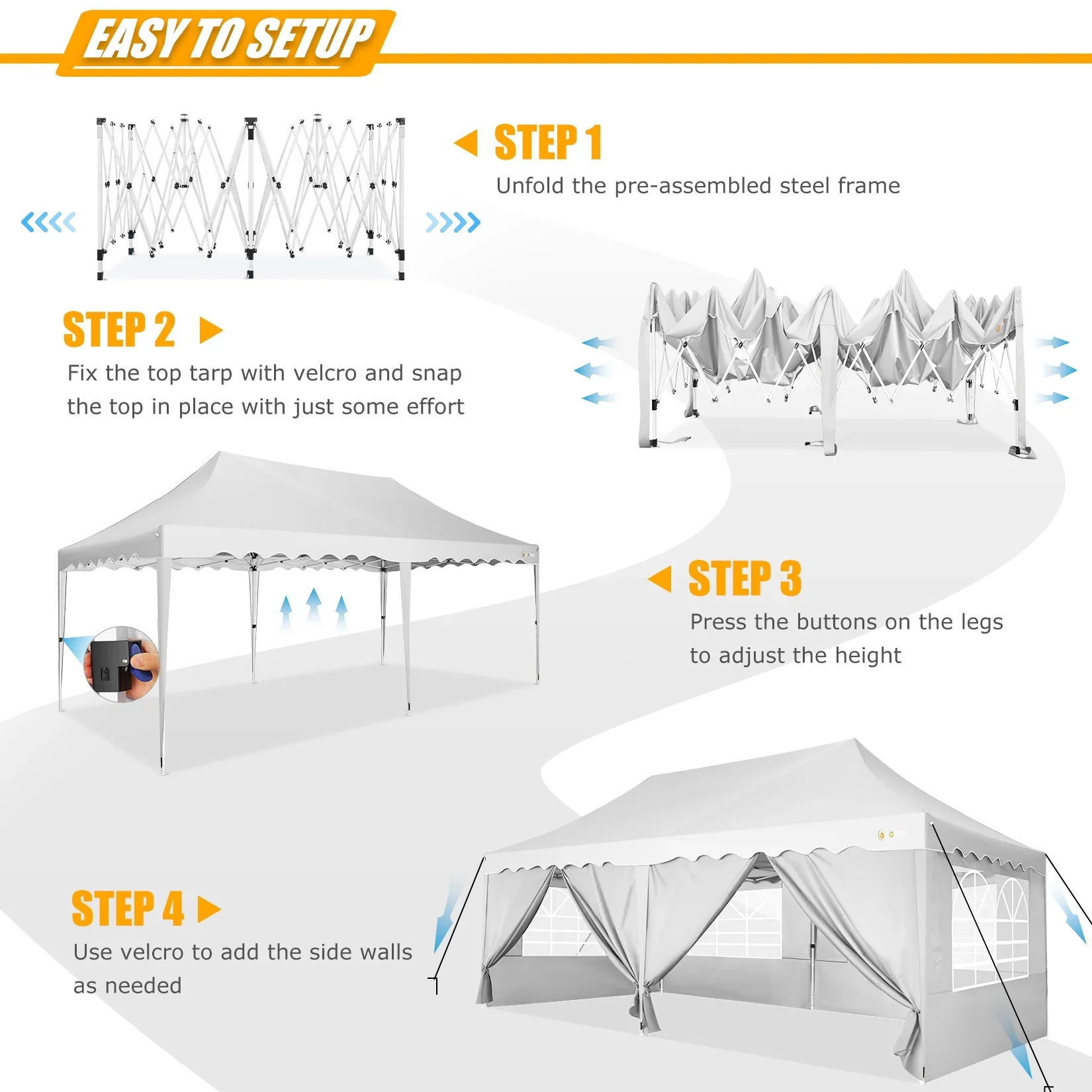 COBIZI 10X20 Pop up Canopy Tent with 6 Removable Side Walls Heavy Duty,Waterproof Adjustable Outdoor Event Party tent Parties,Commercial Instant Portable,Weddings,Camping,with Wheeled Bag,Gray