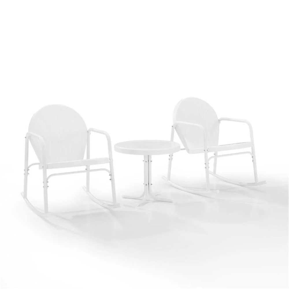 Afuera Living 3-Piece Metal Outdoor Rocking Chair Set in White