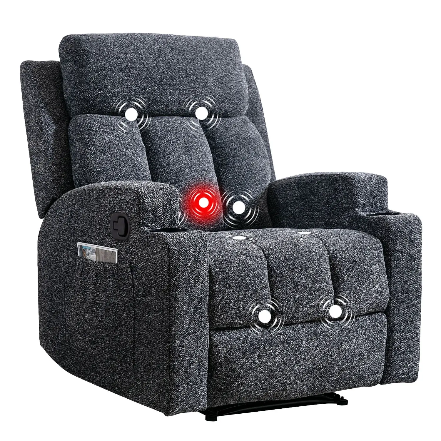 Bonzy Home Recliner Chair with Massage and Heat, Manual Fabric Reclining Chair with Cup Holders & Side Pockets for Living Room, Bedroom