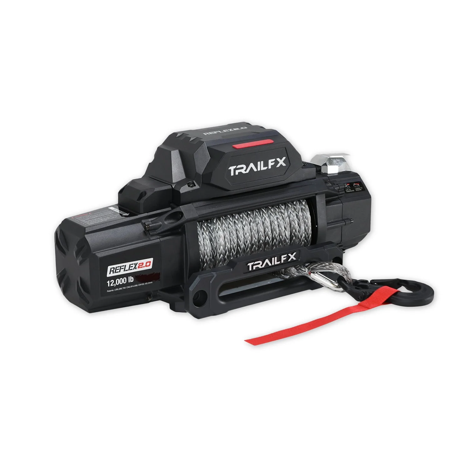 TrailFX Winch WRS212B Reflex 2.0; Vehicle Mounted; Vehicle Recovery Winch; 12 Volt Electric; 12000 Pound Line Pull Capacity; 94 Foot Synthetic Rope; Roller Fairlead; Wired and Wireless Remote