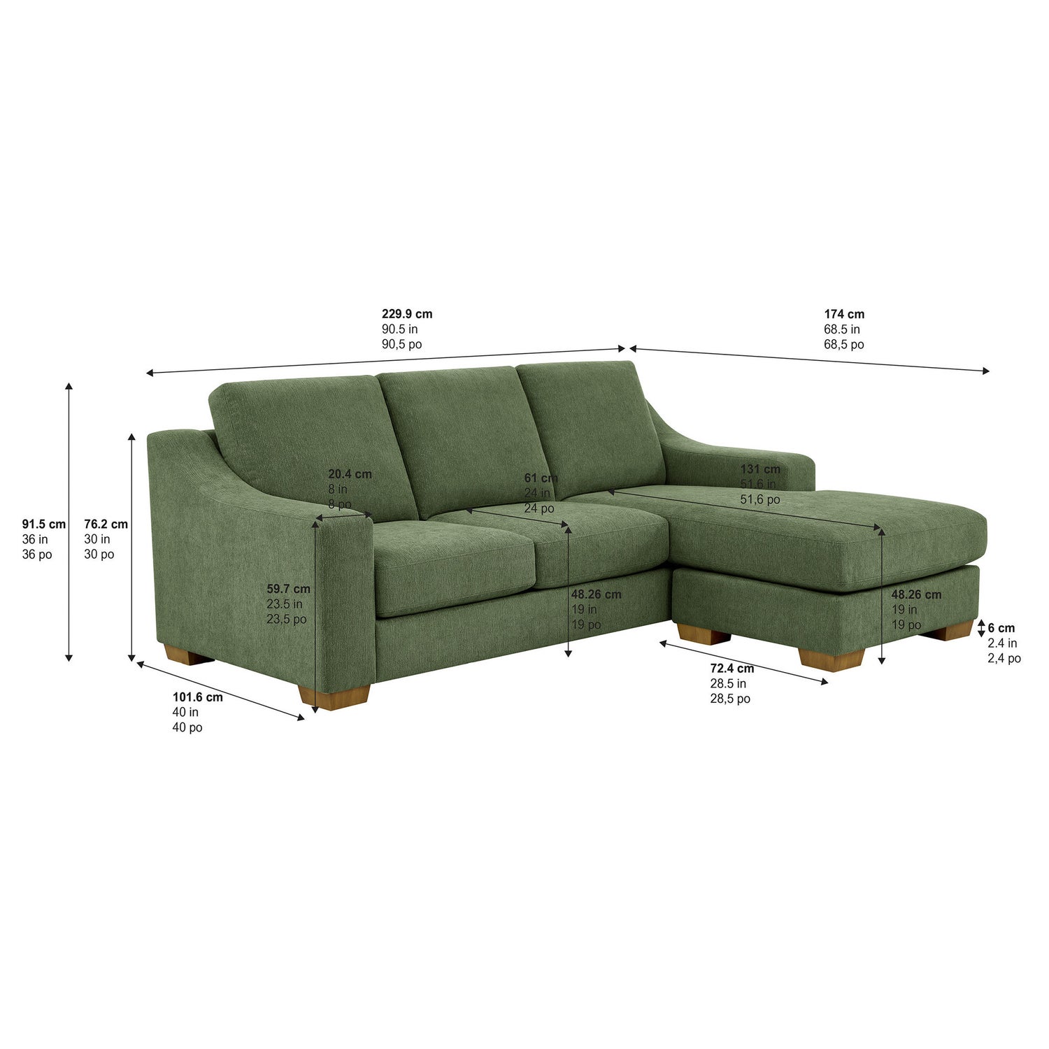 Thomasville Dillard 2-piece Fabric Sofa with Reversible Chaise