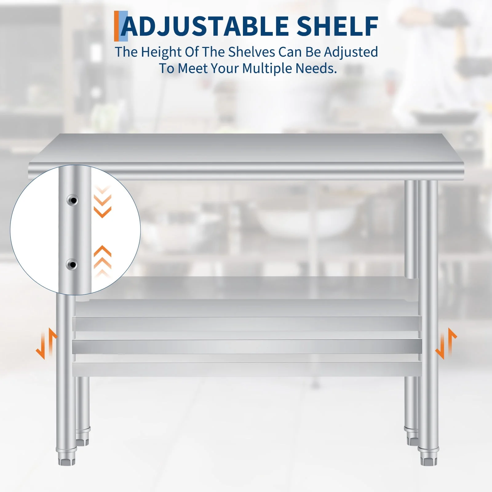 Heavy Duty Stainless Steel Outdoor Kitchen Storage Table –Commercial Prep Work Table with Adjustable Undershelf, Backsplash, Rounded Corners, Rust Resistant, NSF Certified