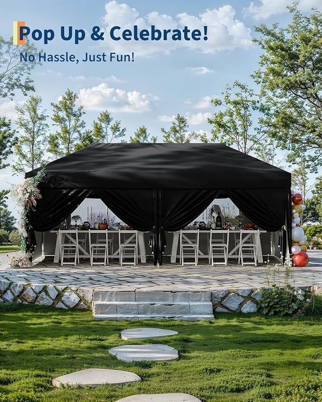 10x20 Pop Up Canopy Tent with 4 Sidewalls, Heavy Duty Outdoor Canopy UPF 50+ All Season Waterproof Commercial Street Vendors Party Tents with Roller Bag, 8 Stakes & 6 Sandbags,Khaki