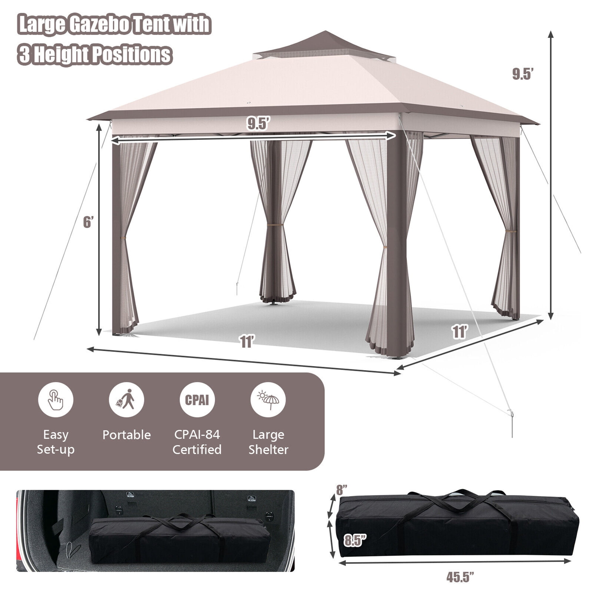 Gymax 11 x 11 ft Pop up Gazebo 2-Tier Patio Canopy Tent Shelter w/ Carrying Bag