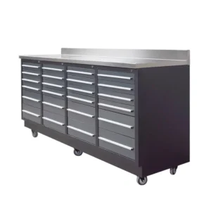 TMG Industrial TMG Heavy Series 7-Ft 24-Drawer Workbench with Stainless Steel Top, Ball Bearing Double Slides & Casters, TMG-WB724