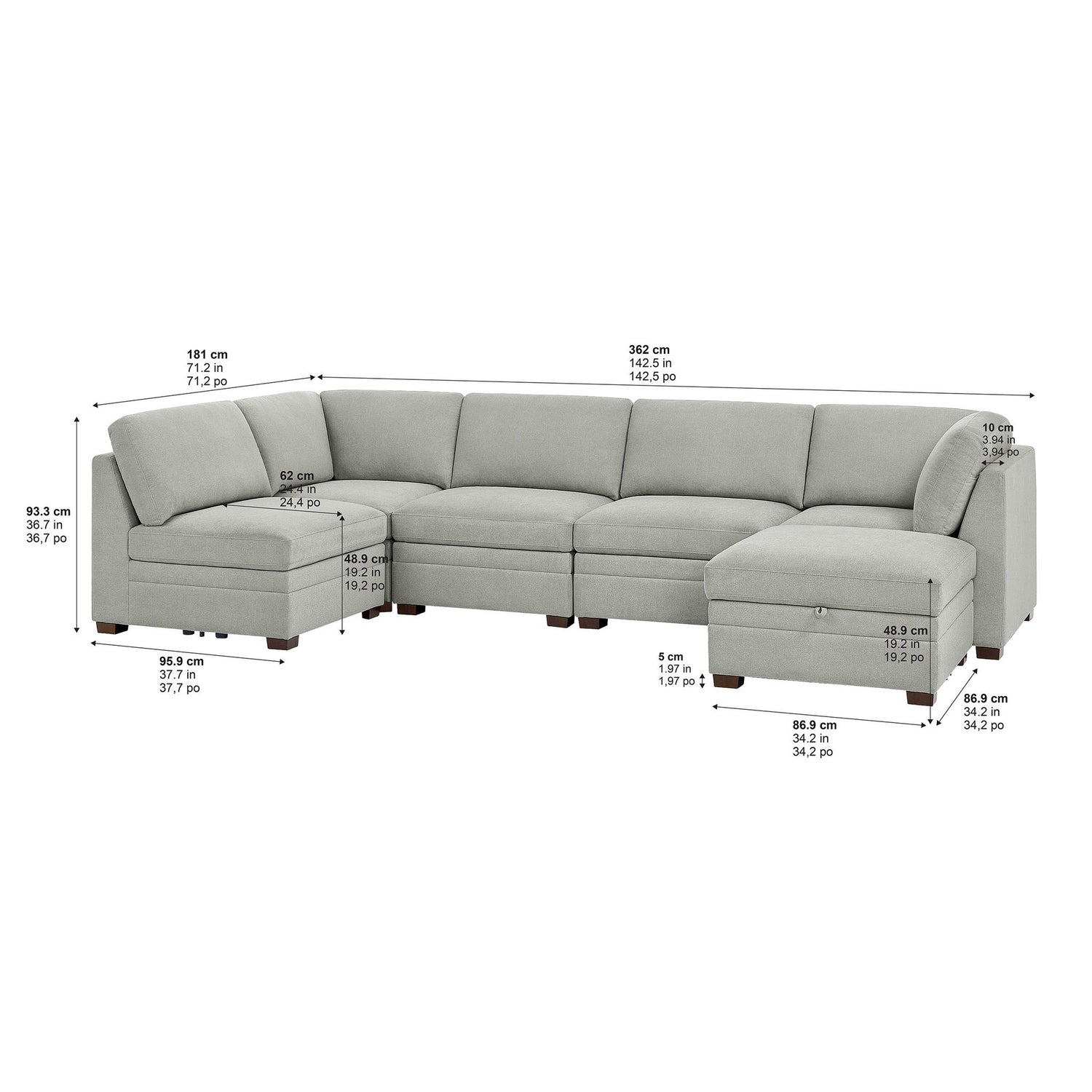 Thomasville Tisdale 6-piece Fabric Sectional with Storage Ottoman